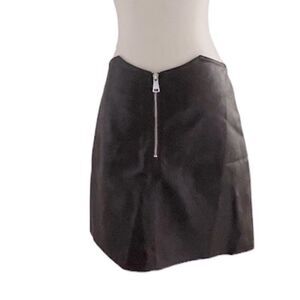 Brown Vegan leather A-line mini skirt with front zipper Size small